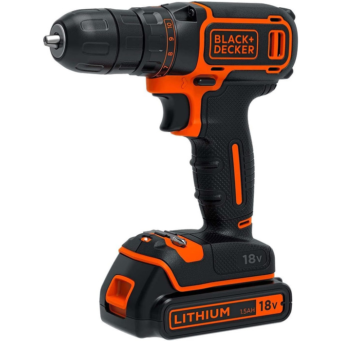 Акумуляторний дриль-шуруповерт Black+Decker BDCDC18K (18V, Li-Ion, LED, планетарне передаточне число, SoftGrip)