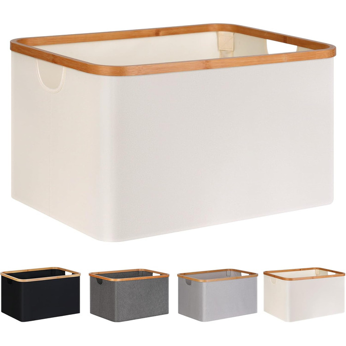 Efluky Foldable Laundry Basket 60L, Bamboo Fabric Foldable Storage Basket, Collapsible Storage Laundry Basket, Laundry Baskets for Bedroom Bathroom (Beige)