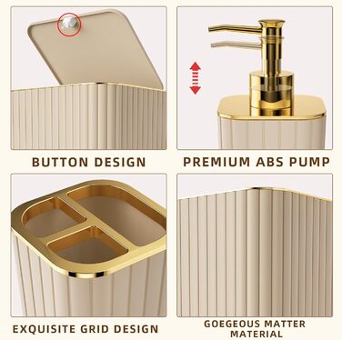 Набір аксесуарів для ванної кімнати – 10-ти частинний зелений набір, WC-щітка, смітник, рушник для ванни, шторка для душу, килимок для ванни (зелений, золото, бежевий)