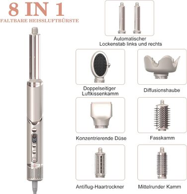 Мультистайлер для волосся AirStyler 1600W з 110000 RPM мотором: фен, плойка, насадки для укладки, дифузор, щітка