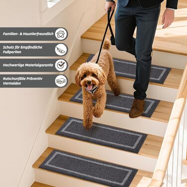 Килимок на сходи COSY HOMEER, 70x22 см, 15 шт., самоклеючий, антиковзкий, машинного прання, 100% поліестер, TPE-підкладка, чорний