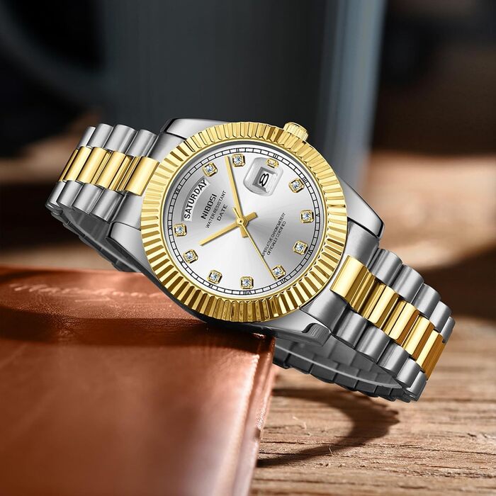 Годинник чоловічий NIBOSI 2627-gold Silver: кварцовий годинник з нержавіючої сталі, водонепроникний, з датою та календарем, бізнес-стиль