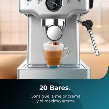 Cecotec Barista Power Espresso Machine, 20 Barista Mini, 1465 W, 20 Bar, Manometer and Thermoblock, Swivel Steam Wand and Dual Outlet Arm, 1.8 Liter Capacity