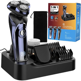 Електричний гоління для чоловіків Amurhey 5-в-1, тример для бороди, 3 насадки, 99 хв роботи, для мокрого та сухого гоління, станція зарядки, подарунок для чоловіків