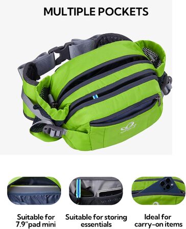 Водонерозуміла поясна сумка Waterfly з тримачем для пляшки, регульованим ремінцем, кишенею для телефону, для хандлінгу собак, піших прогулянок, подорожей, кемпінгу (світло-зелена)