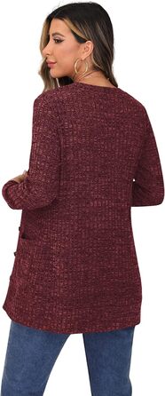 Жіночий в'язаний кардиган Grecerelle з довгими рукавами, V-подібним вирізом, з кишенями та ґудзиками, бордовий, осінь, м'який, елегантний, трикотажний