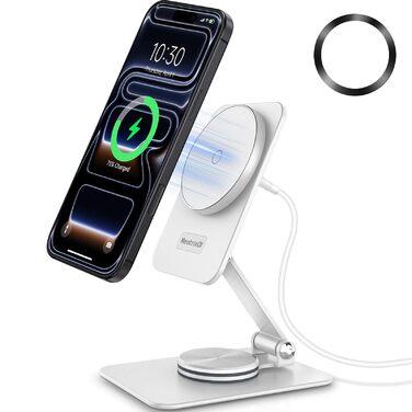 Бездротовий магнітний зарядний пристрій для Samsung Galaxy S25 Ultra/S24, iPhone 16/15/14, Pixel 10/9 Pro/8, Android, білий