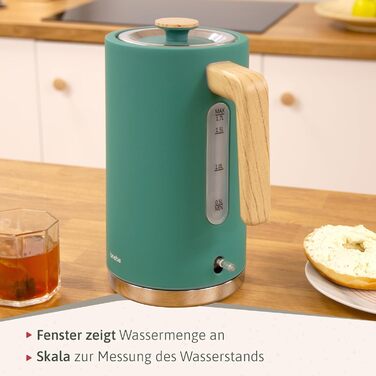 Набір для сніданку Briebe Nordic: тостер на 2 тости з підставою для бургерів та електрочайник 1.7л, 6 режимів підсмажування, зелений