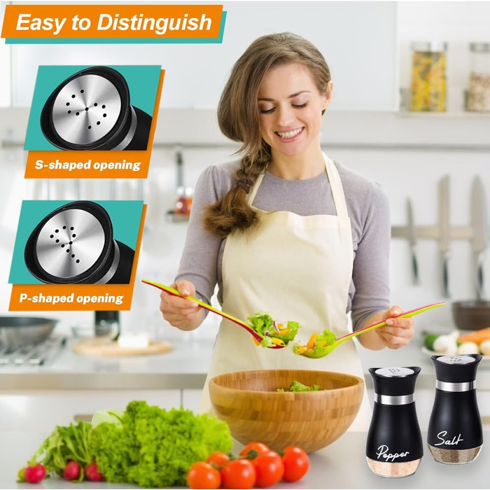 Набір соляної та перечної солілки з нержавіючої сталі з скляною пляшечкою, диспенсер для спецій, аксесуари для кухні, дому, ресторану, обіднього столу (Чорний)