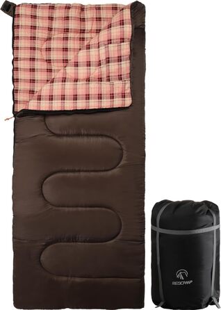 REDCAMP XL Cotton Sleeping Bag - Warm, Removable Hood, Flannel Comfort - 3-4 Season, Adult & Kids, Camping, Fishing, Outdoor - Blue/Brown (2lbs Fill)