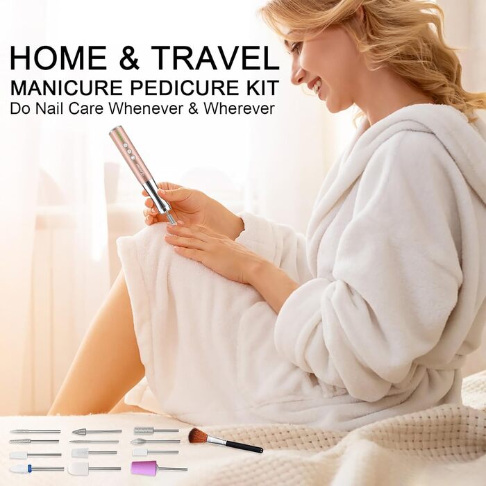 Електричний набір для манікюру та педикюру 13 в 1 Kabellos з підсвічуванням, 25000 об/хв, з пилозбірником, для дому, золото