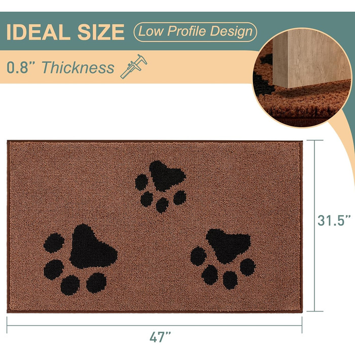 Привратний килимок Mibao 80 x 120 см, вологопоглинаючий та протиковзкий килим для входу та авто, що підтримує машинне прання (Коричневий, прямокутний)