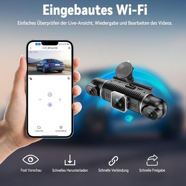 Двоканальна відеореєстратор (Dashcam) 2K+1080P з двома камерами, 64GB, IPS дисплей 3', 4x140° кут огляду, WDR, нічне бачення (8 IR-LED), G-сенсор, циклічна запис, додаток, режим паркування 24/7, чорний