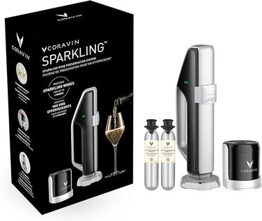 Coravin Sparkling Wine Preservation System - Preserve Sparkling Wine for 4 Weeks - Sparkling Wine Saver - with pure sparkling wine CO2 gas capsules - for Champagne and other sparkling wines