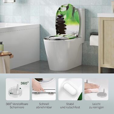 Кришка унітаза WOLTU з мікроліфтом (Softclose), сидіння для унітаза овальне з функцією швидкого зняття Quick Release, матеріал Duroplast, чорний камінь