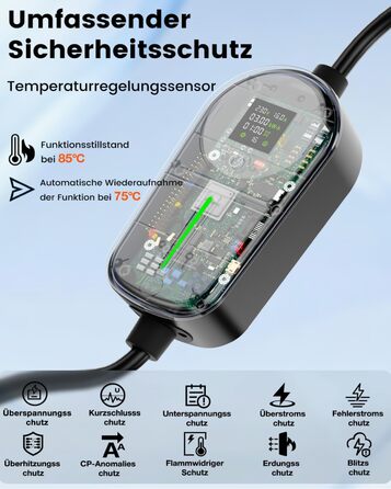 Кабель для зарядки електромобіля EzGoGo Type 2 Schuko 3.7 кВт 8м, LCD-дисплей, IP65, для EV/PHEV (IEC 62196-2)