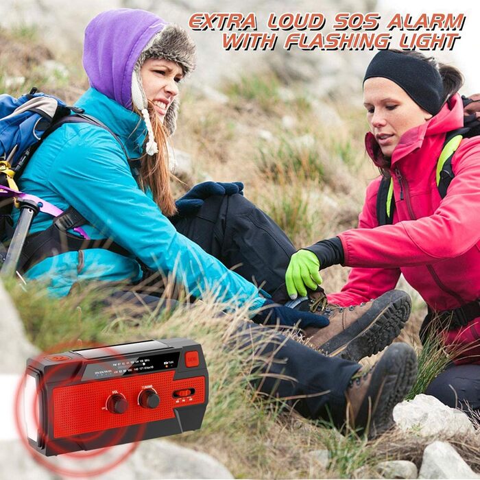 Сонячне радіо YIKANWEN: AM/FM, USB, ручне заряджання, 4000mAh, для кемпінгу та подорожей (червоне)