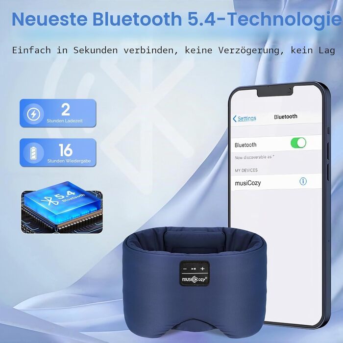 Маска для сну з Bluetooth навушниками, шовкова, 100% затемнення, для чоловіків та жінок, м'яка, для сну, подорожей, релаксації, блакитна