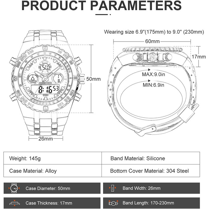 Чоловіжі військові спортивні годинники: цифрові, аналогові, з датою, будильником, світосвітністю, секундоміром. Великі годинники для чоловіків (Rose Gold Blue)