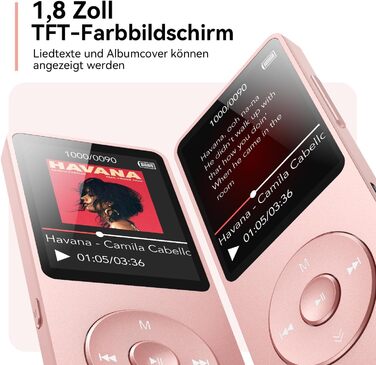 MP3 плеєр AGPTEK 64GB Bluetooth 5.3, Радіо, 1.8