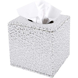 Disco Ball Tissue Box Cover, PU Leather, Cube-Shaped Tissue Holder, Square, Paper Holder, Napkin Dispenser for Home, Office, and Car (Silver Carving)