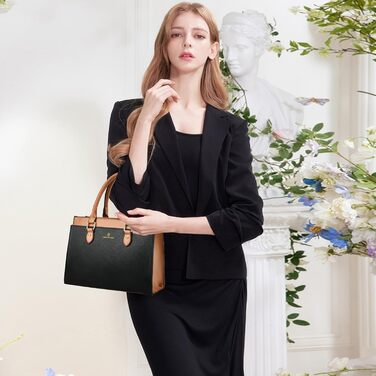 Стильна жіноча сумка-шопер Kurgool з натуральної шкіри: двоколірна, з ручками, чорно-коричнева