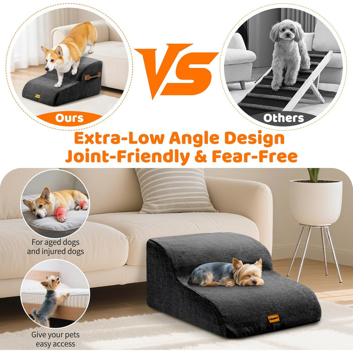 Сходинки для собак Gimars 30D: широкі, міцні, з антиковзким покриттям та знімним чохлом. Ідеально для малих собак до дивану, ліжка, авто. Висота 40 см, 3 сходинки.