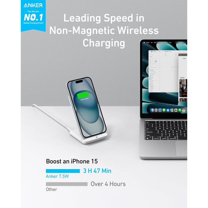 Бездротова зарядка Anker 313 Qi, сумісна з iPhone 16/15/15 Pro/15 Pro Max, SE (2020), 13/13 Pro/13 Pro Max, XR, Galaxy S22 (10W, без блоку живлення)