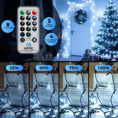 LED гірлянда на ялинку: 250 LED, тепле біле світло, 50 метрів. Водостійка гірлянда для дому та саду з 8 режимами та таймером. IP44, для прикраси на Різдво