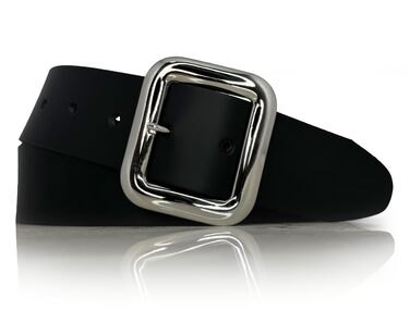 Жіночий шкіряний ремінь Almela з срібною пряжкою, ширина 4 см (Чорний, 90)