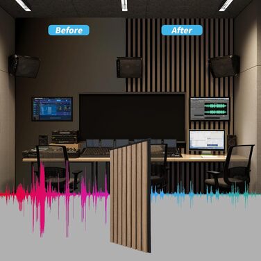 Акустичні панелі Art3d Темний горіх, 3D стінові панелі для звукоізоляції офісу, студії та вітальні, шпоноване дерево з фетровою основою, 60x30 см (набір 4 шт, 0.72 м²)