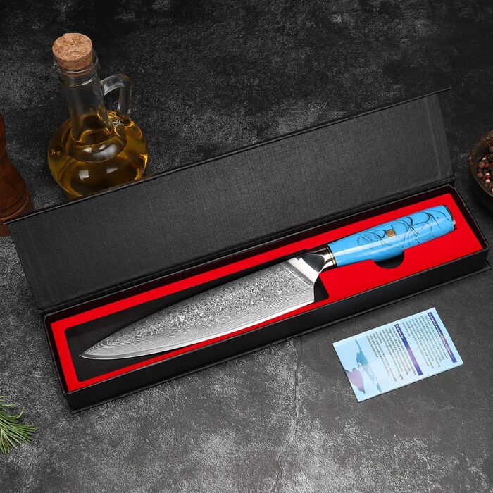 Ніж шеф-кухар Kiritsuke з дамаської сталі Home Safety, 18.8 см, VG-10, ергономічна ручка з натуральної смоли, подарункова коробка