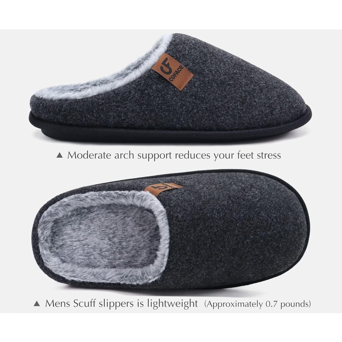 Тапочки чоловічі COFACE з фетру, теплі, зручні, з плюшем, антиковзка гумова підошва, для дому та вулиці, розмір 40-49, чорний, 43 EU