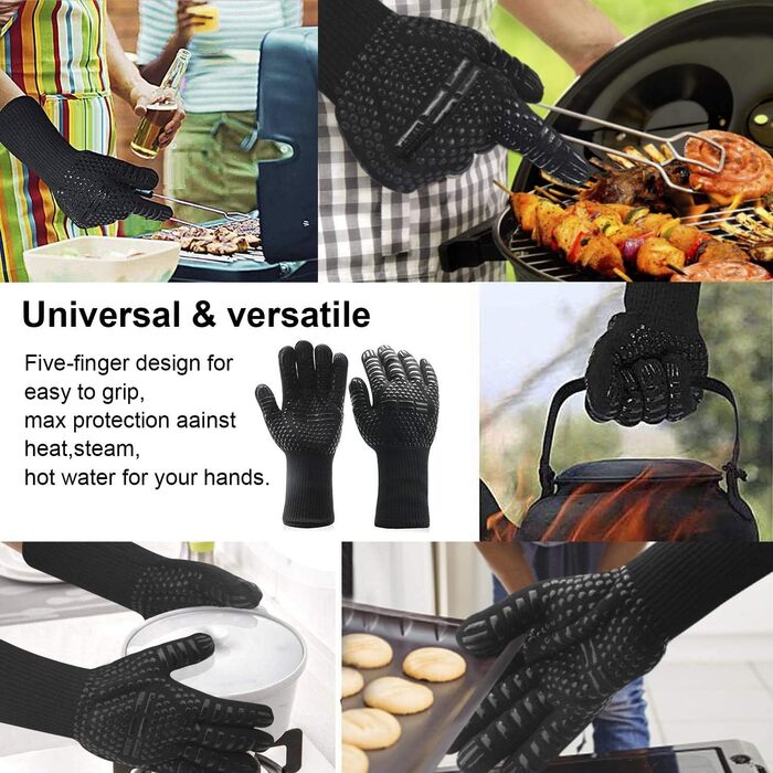 Набір гриля 9 предметів + термостійкі рукавиці для гриля, 800°C, нержавіюча сталь, аксесуари для гриля, набір інструментів для гриля з отворами для підвішування