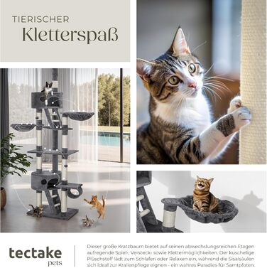 Тектейк (Tectake) Дектейк для котів, великий (XXL), високий, регульований (243-260 см), з драбиною, печерою, трубою, лежаком та сизалевою колоною - сірий (401641)