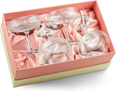 GLASSIQUE CADEAU Набір келихів Vintage Art Deco (4 шт., 200 мл) | Келихи для коктейлів, шампанського, еспресо мартіні, дайкірі | Скляні чаші з кристалу для Speakeasy