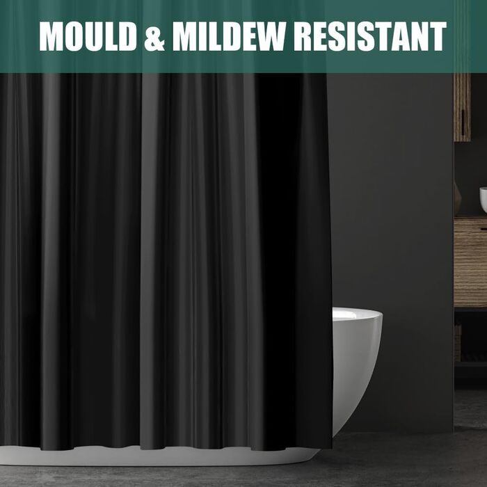 Шторка для душу URAQT, антибактеріальна, водонепроникна, швидковисихаюча, PEVA, 180x180 см, 12 кілець, для ванни (Біла)