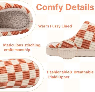 Тапочки додому для жінок та чоловіків Guyarns з м'якої плюшевої піни з пам'яті, в клітинку, з неслизькою підошвою, у формі хмари, для спальні, в приміщенні та на вулиці, розмір 38/39 EU, помаранчеві