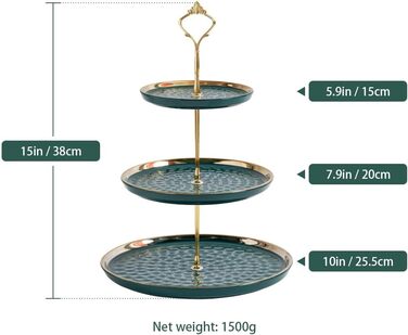 Підставка для капкейків та десертів з кераміки, 3-ярусна, зелена | Підставка для фруктів та тістечок