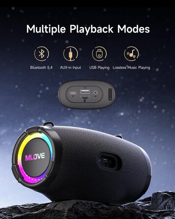 Портативна Bluetooth колонка MLOVE E90 80W з RGB підсвіткою, водонепроникна IP65, TWS, стереозвук для вечірок на природі