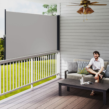 Outsunny Висувна бічна тентова конструкція 300 x 140 см Садова тентова конструкція, захисна панель з UV-захистом, вітрозахист, метал, поліестер, світло-сірий