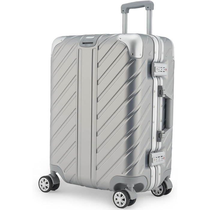 LETTOO Hartschalenkoffer середній 72L з алюмінієвим каркасом | Валіза-тролей з міцним корпусом та кріпленням для сумок [ВОДОНЕПРОНИКНА] Захист кутів (Срібний, валіза-тролей 24 дюймів)