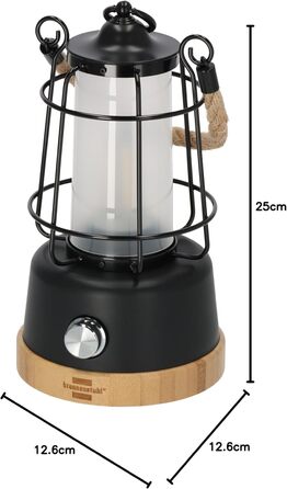 Brennenstuhl LED Rechargeable Camping Lantern CAL 1 (350 lm, IP44, up to 75h runtime, infinitely dimmable, adjustable color temperature, rechargeable USB outdoor lamp with hemp rope and bamboo base)