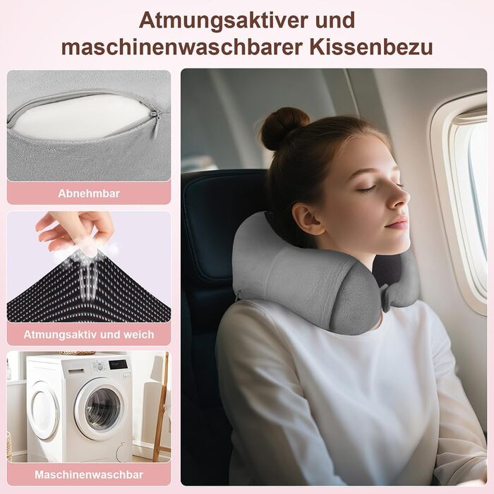 Подушка для шиї в літак та авто з ефектом пам'яті (Memory Foam), набір для подорожей: маска для сну, беруші та сумка, сіра