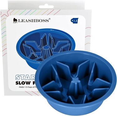 Миска-лабіринт для собак Leashboss Anti Sling Bowl - повільна годівниця для великих, середніх та малих порід (2 чашки, 19,1-20,3 см отвори для їжі, блакитна)