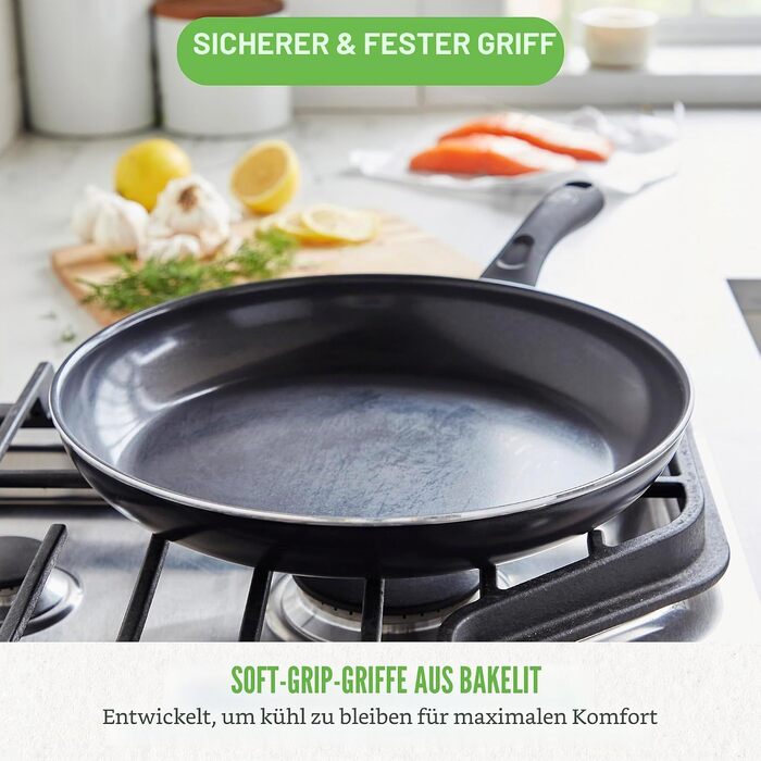 Набір посуду GreenLife Soft Grip з керамічним антипригарним покриттям, 16 предметів (сковорода, сотейник, каструлі), без PFAS, підходить для посудомийки та духовки, чорний