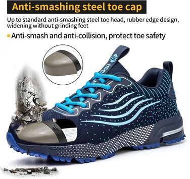 Черевики робочі чоловічі/жіночі, безпекові, спортивні, з металевим капаком, амортизуючі, протиковзкі, 43 EU, блакитні