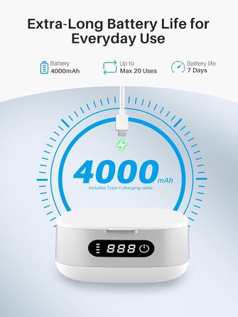 Ультразвуковий очищувач Voraiya 4000mAh IPX7 для зубних протезів, брекетів, кап, ювелірних виробів, срібла - портативний, акумуляторний
