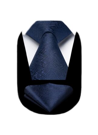 Краватка Hisdern для чоловіків однотонна формальна краватка з нагрудником, комплект, класичний дизайн, для весілля, діловий стиль, вечірка (Темно-синій)