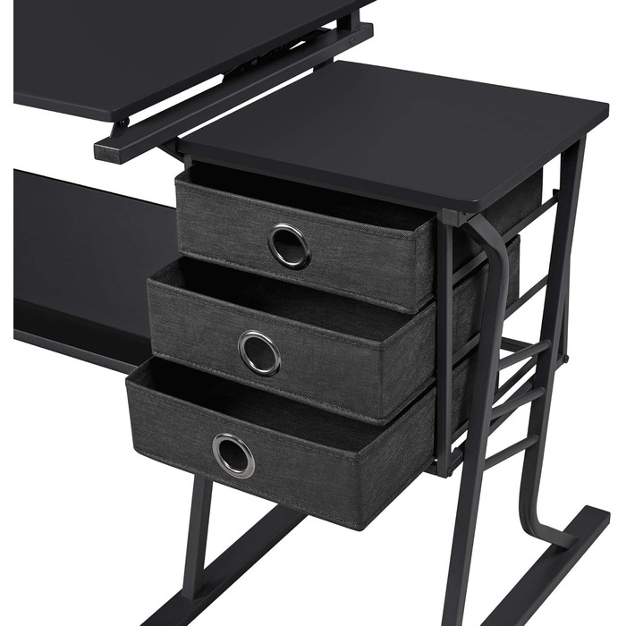 Yaheetech Kids Art Desk Set with Tiltable Tabletop, Side Table with 3 Drawers, Round Chair, and Storage Shelf for Writing, Reading, Painting, and Drawing